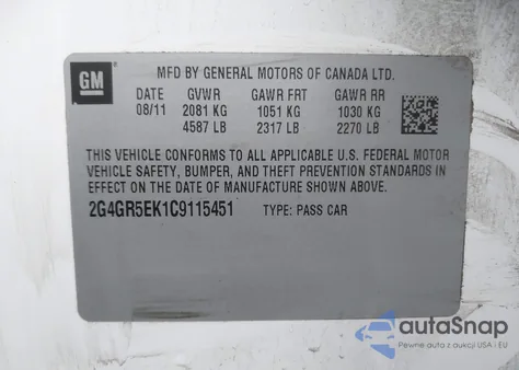2012 Buick Regal from USA, damaged, VIN 2G4GR5EK1C9115451